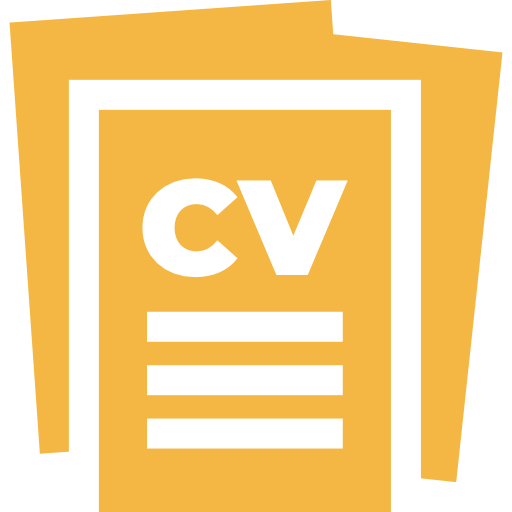 Gul symbol, papper i hög där det står "CV".